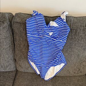 Ralph Lauren Blue and White Striped One Piece Swimsuit